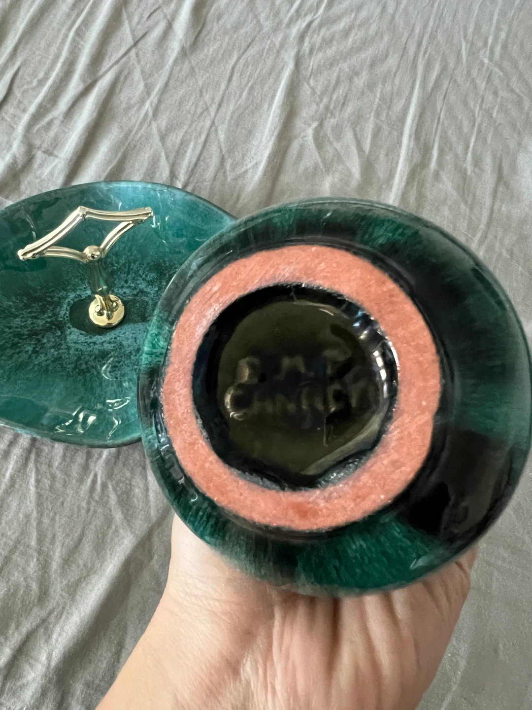 Blue Mountain Pottery Small Bud Vase and tray Green Drip Glaze - photo 4