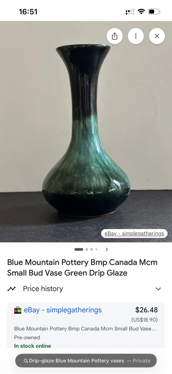 Blue Mountain Pottery Small Bud Vase and tray Green Drip Glaze - photo 5