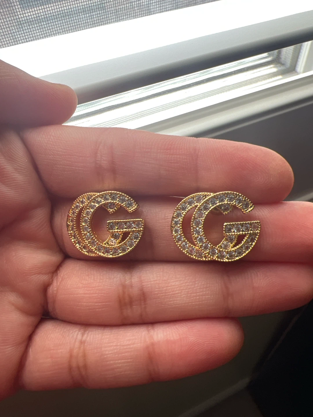 Gold GG Earrings with Crystals