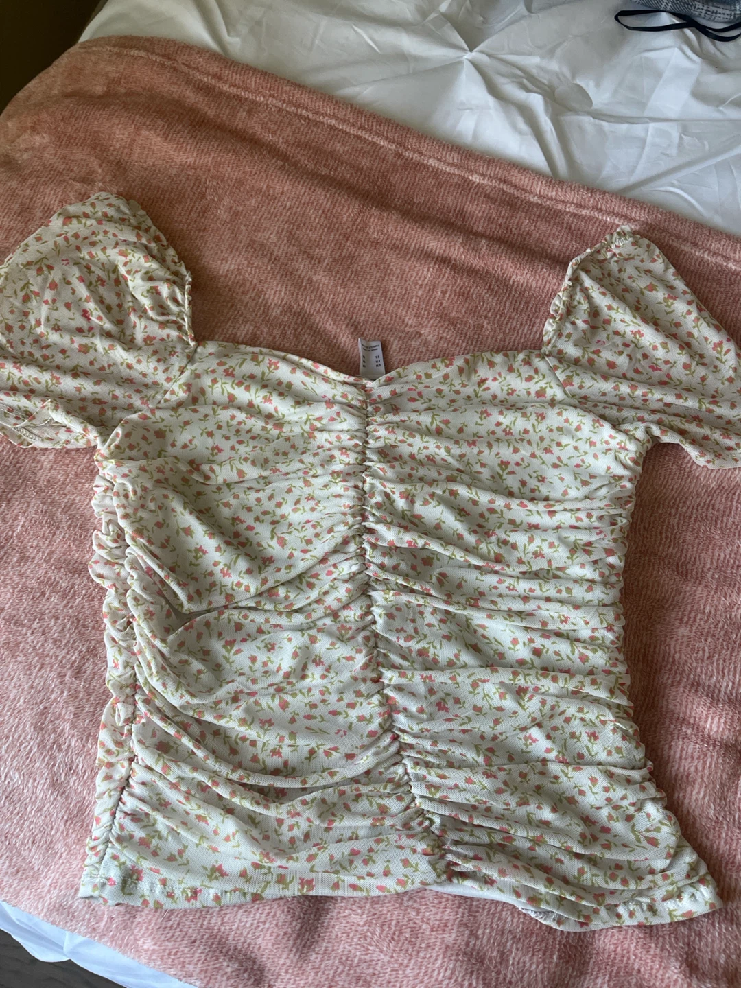 ReVamped Ruched Floral Mesh Top - Size M - photo 2
