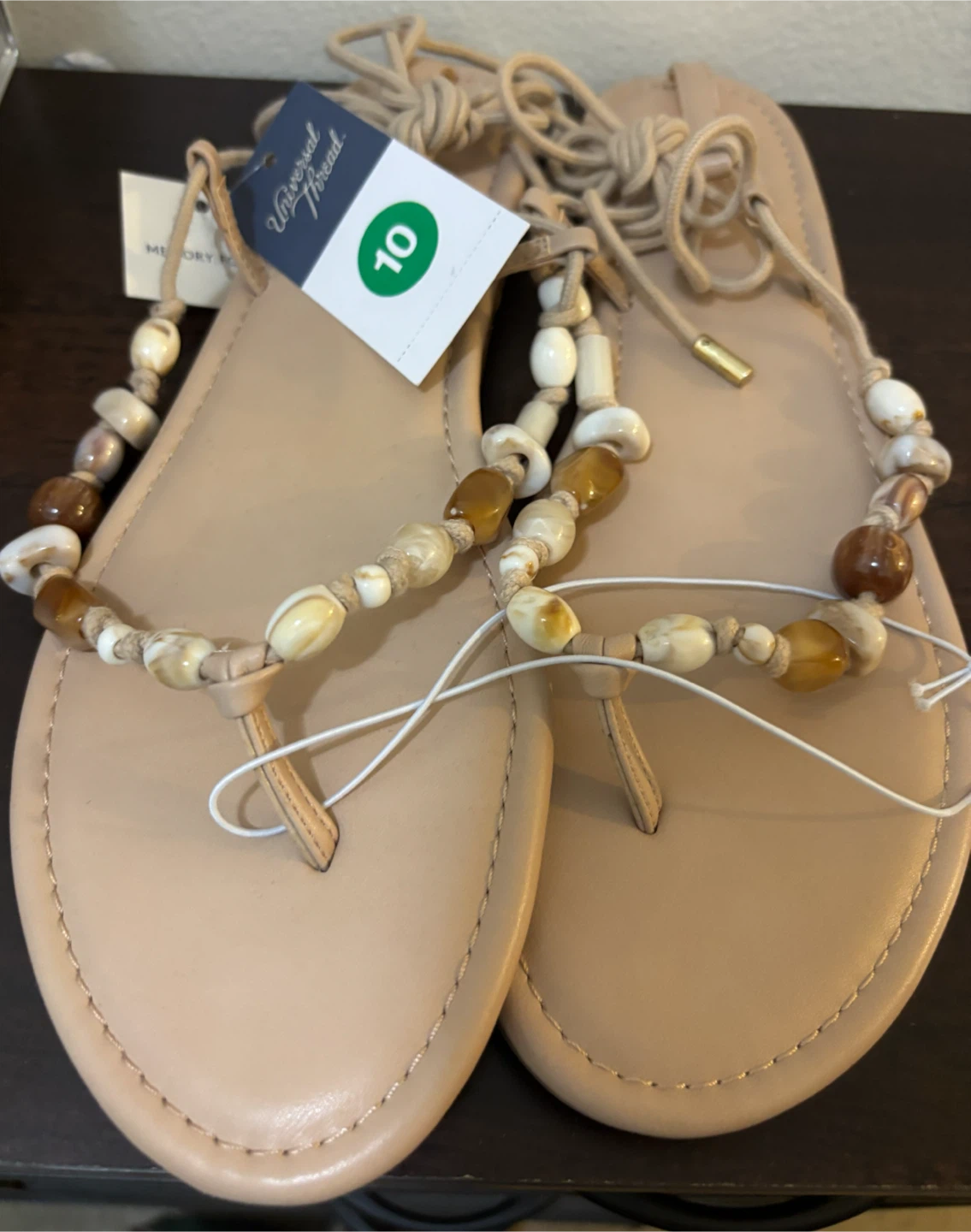 NEW-Size 10-Universal Thread Beaded Lace-Up Sandals