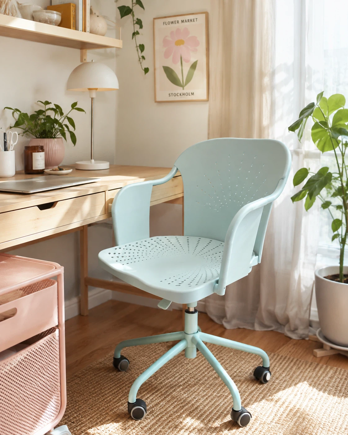 Light Blue Swivel Office Chair with Wheels