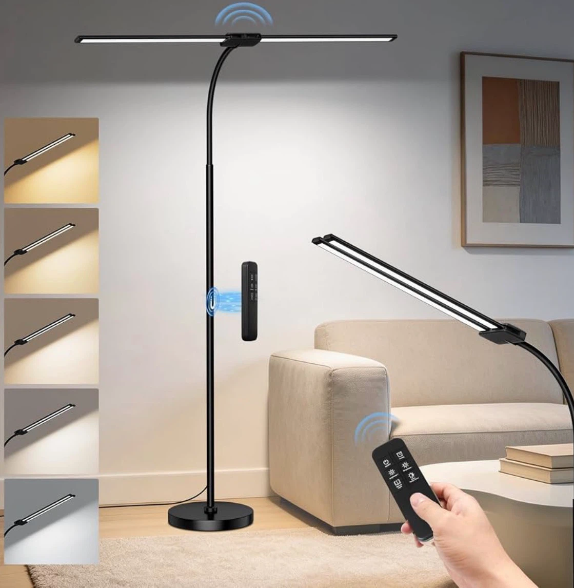Black Floor Lamp with LED Light and Remote Control