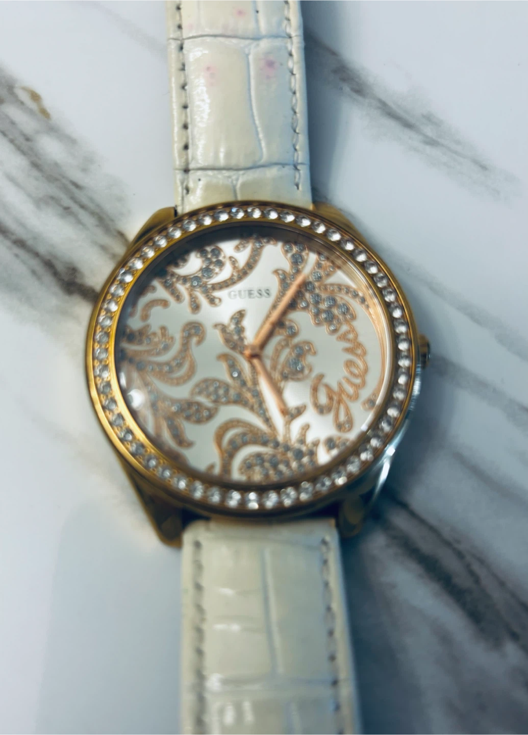 Women's GUESS Watch - White Leather Strap, Gold Tone - photo 2