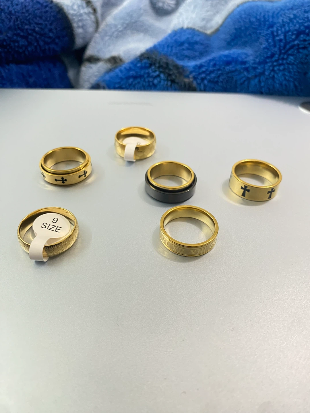 Set of 5 Gold-Tone Stainless Steel Rings