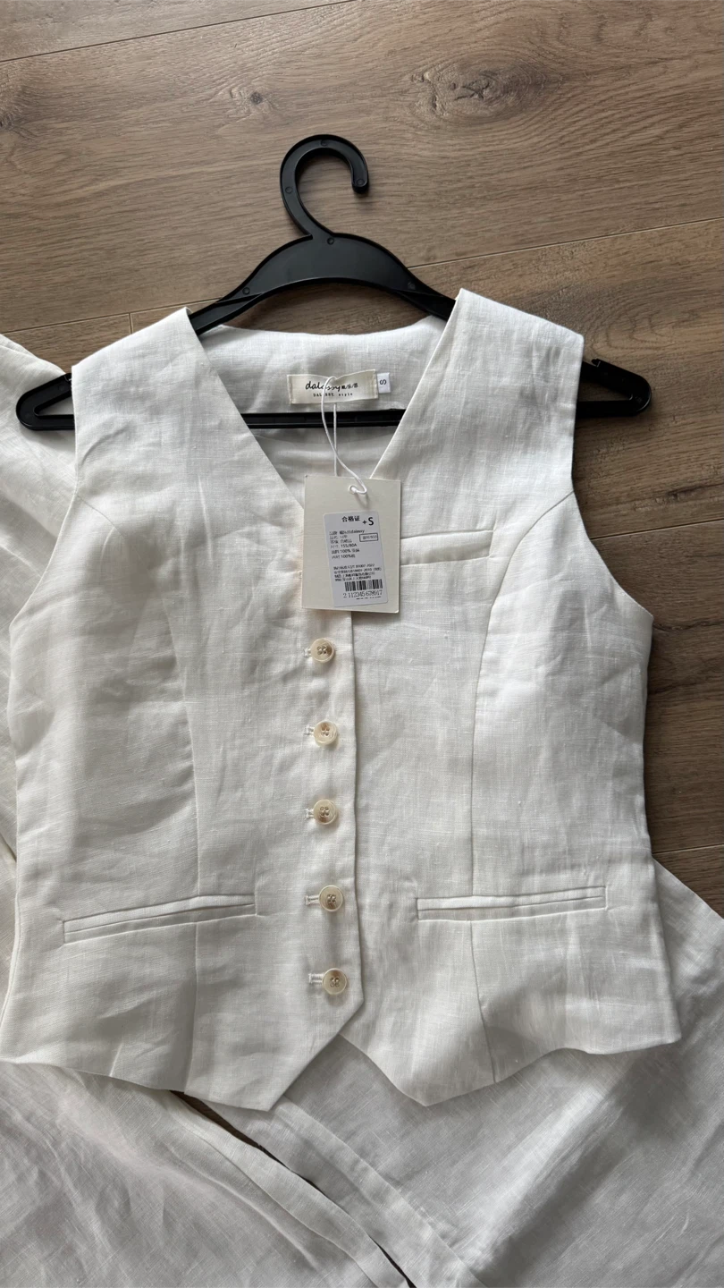 White Linen Vest & Pants Set — New w/ Tags - photo 5