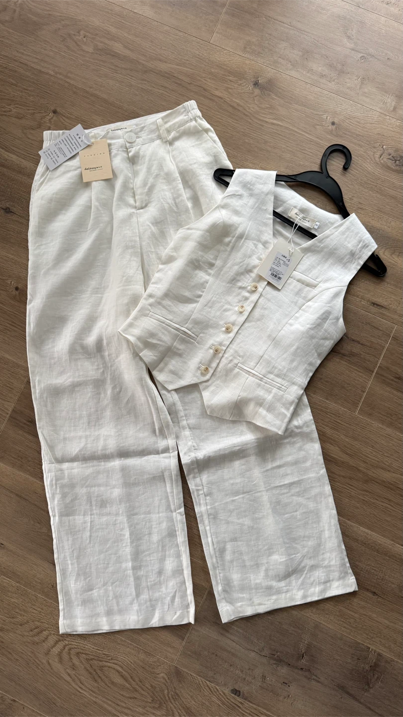 White Linen Vest & Pants Set — New w/ Tags - photo 2