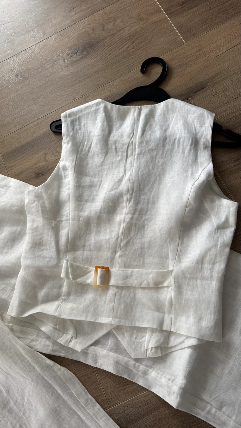 White Linen Vest & Pants Set — New w/ Tags - photo 3