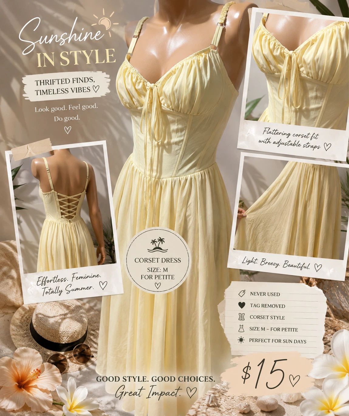 Corset Dress - Yellow, Size M For Petite