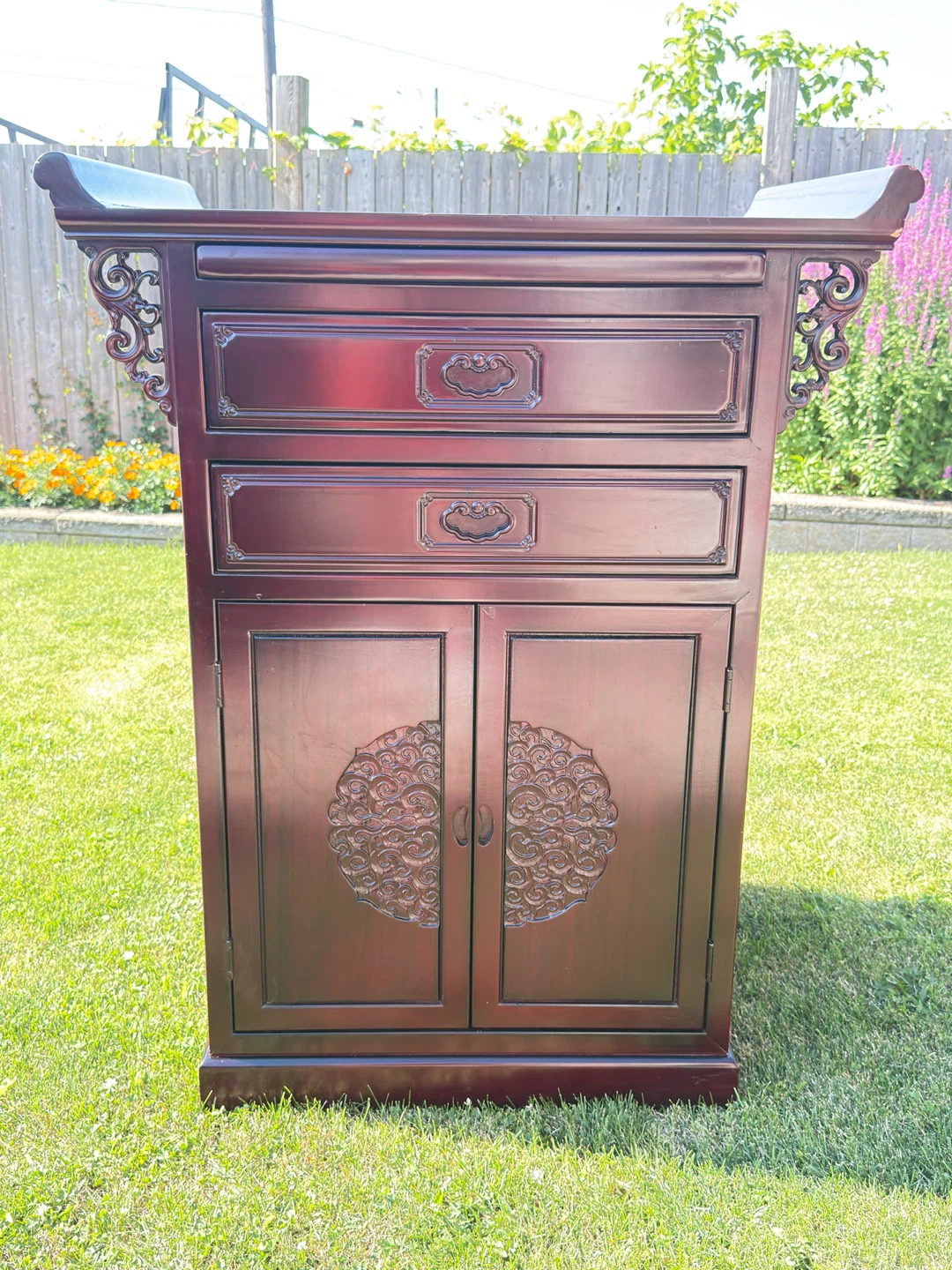 Vintage Asian Altar Cabinet / Rosewood Entryway Server