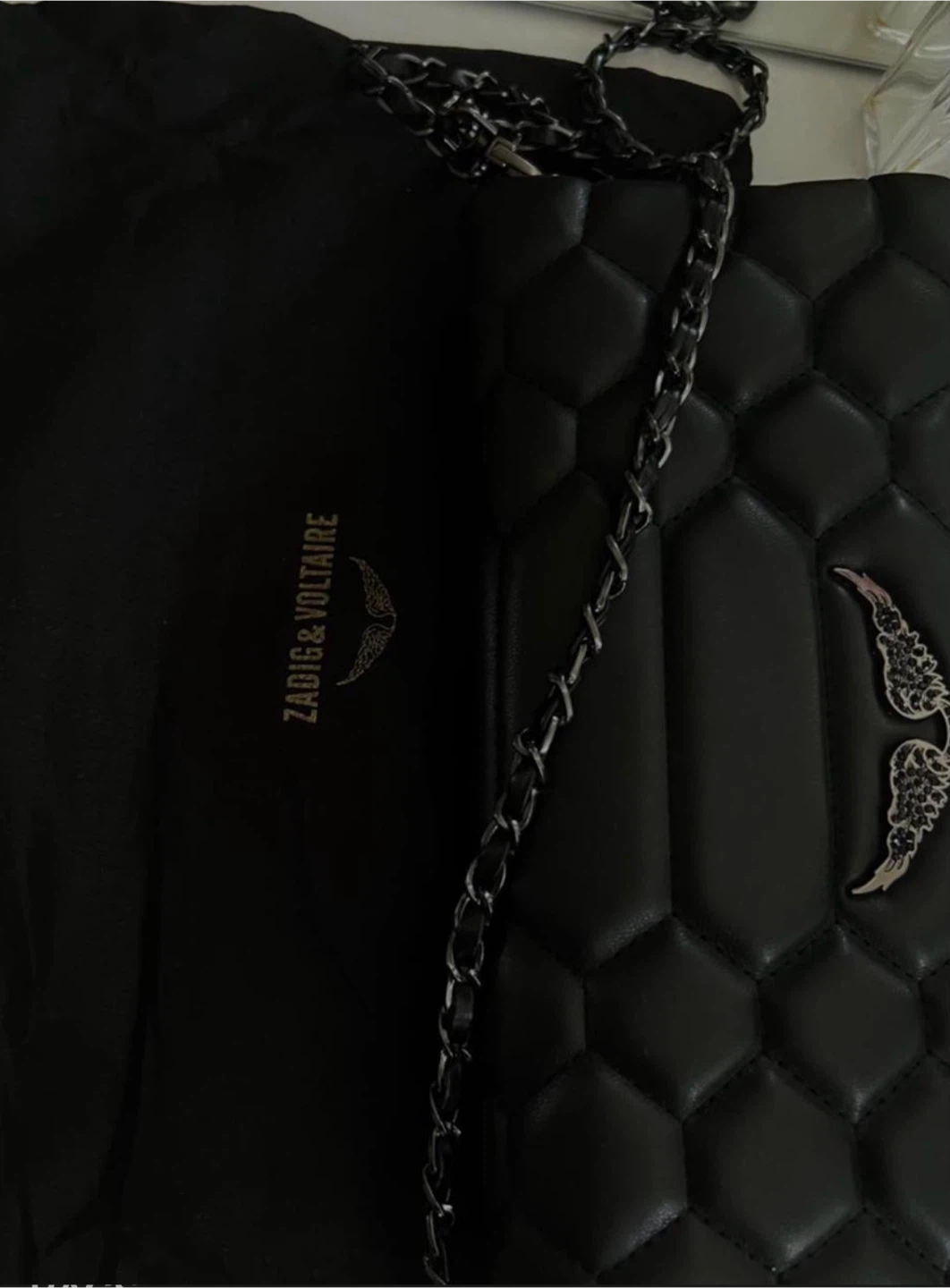 Zadig & Voltaire Black Quilted Leather Clutch with Chain