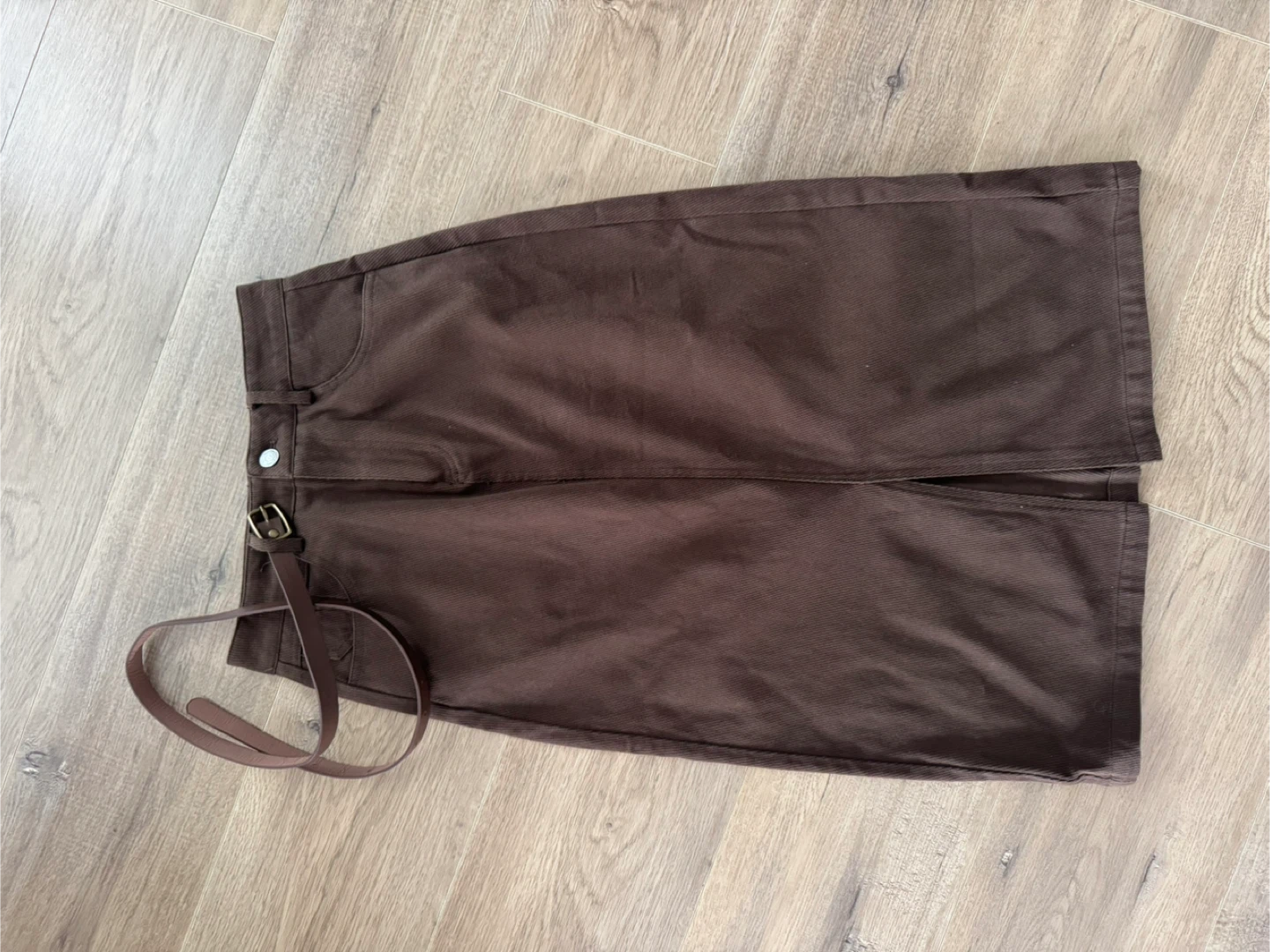 New Brown Corduroy Midi Skirt with Belt - Size Small (S) new tag - photo 2
