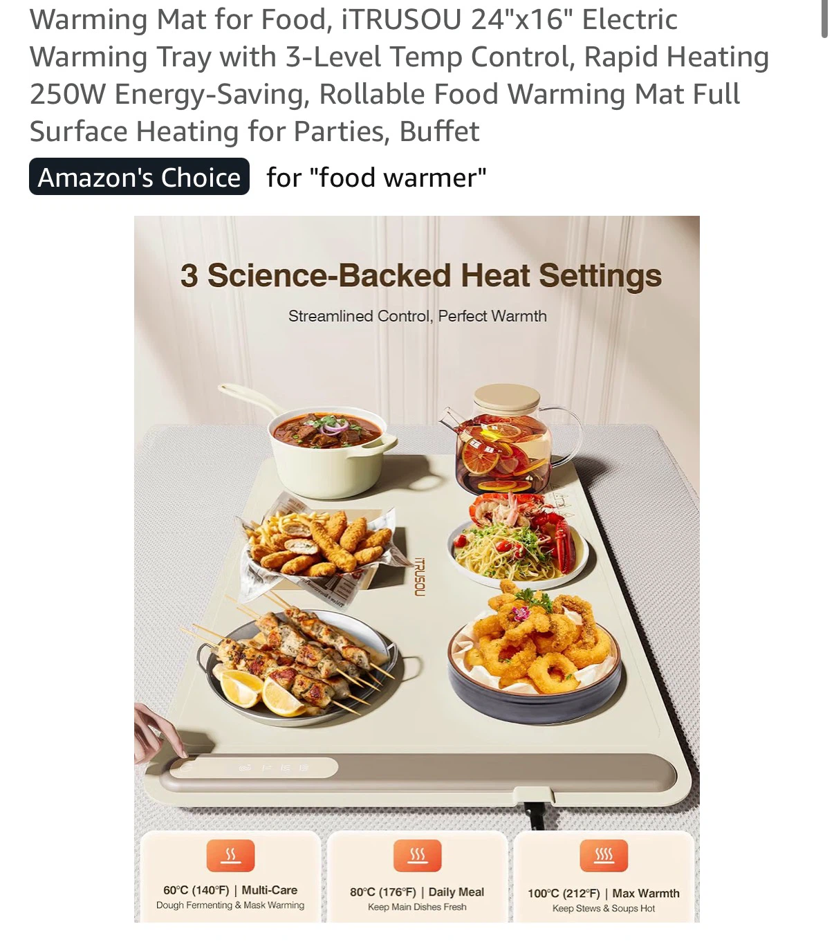 iTRUSOU Electric Food Warming Mat 24"x16" - Buffet/Party Ready - photo 2