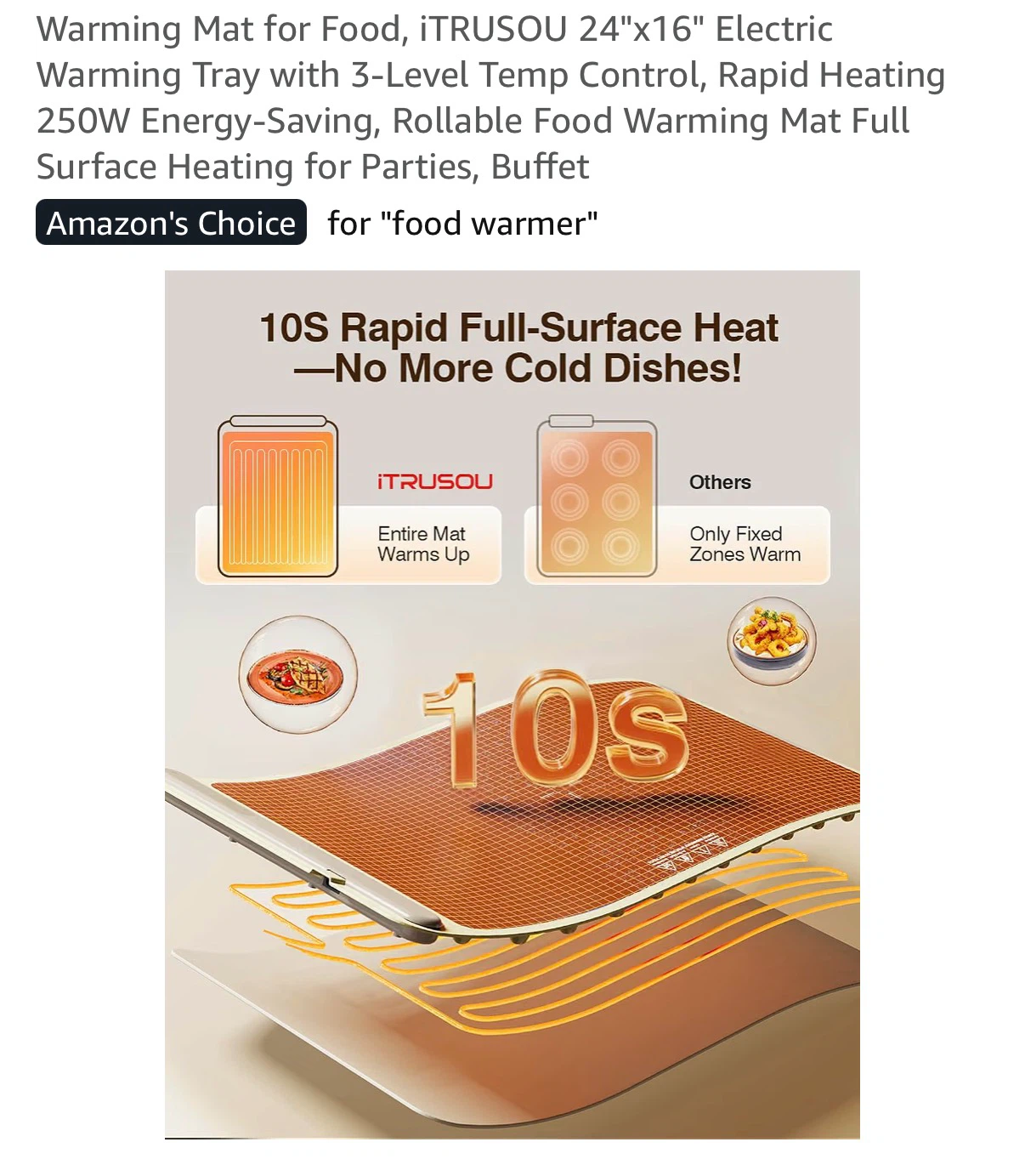 iTRUSOU Electric Food Warming Mat 24"x16" - Buffet/Party Ready - photo 3