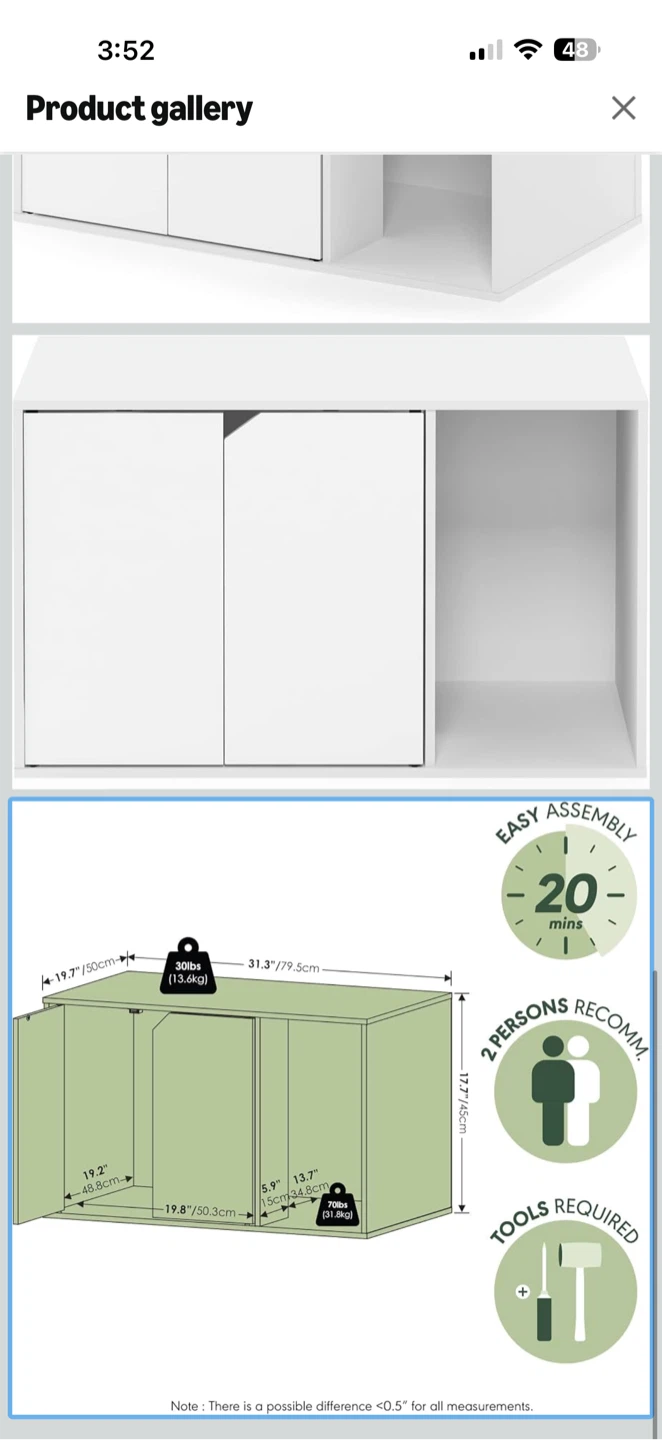 White Storage Cabinet with Doors,cat litter box enclosure - photo 3