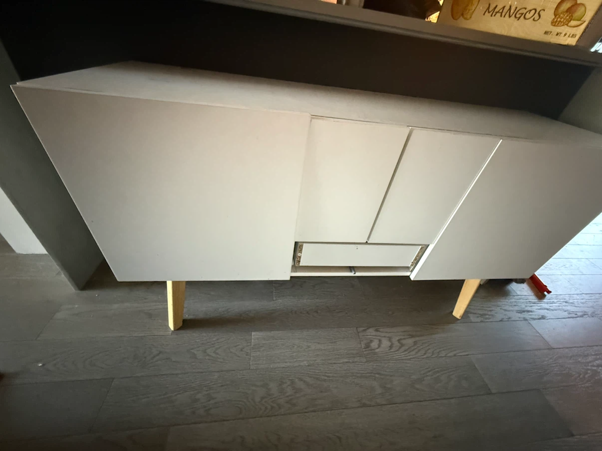 White Sideboard Cabinet with Wooden Legs