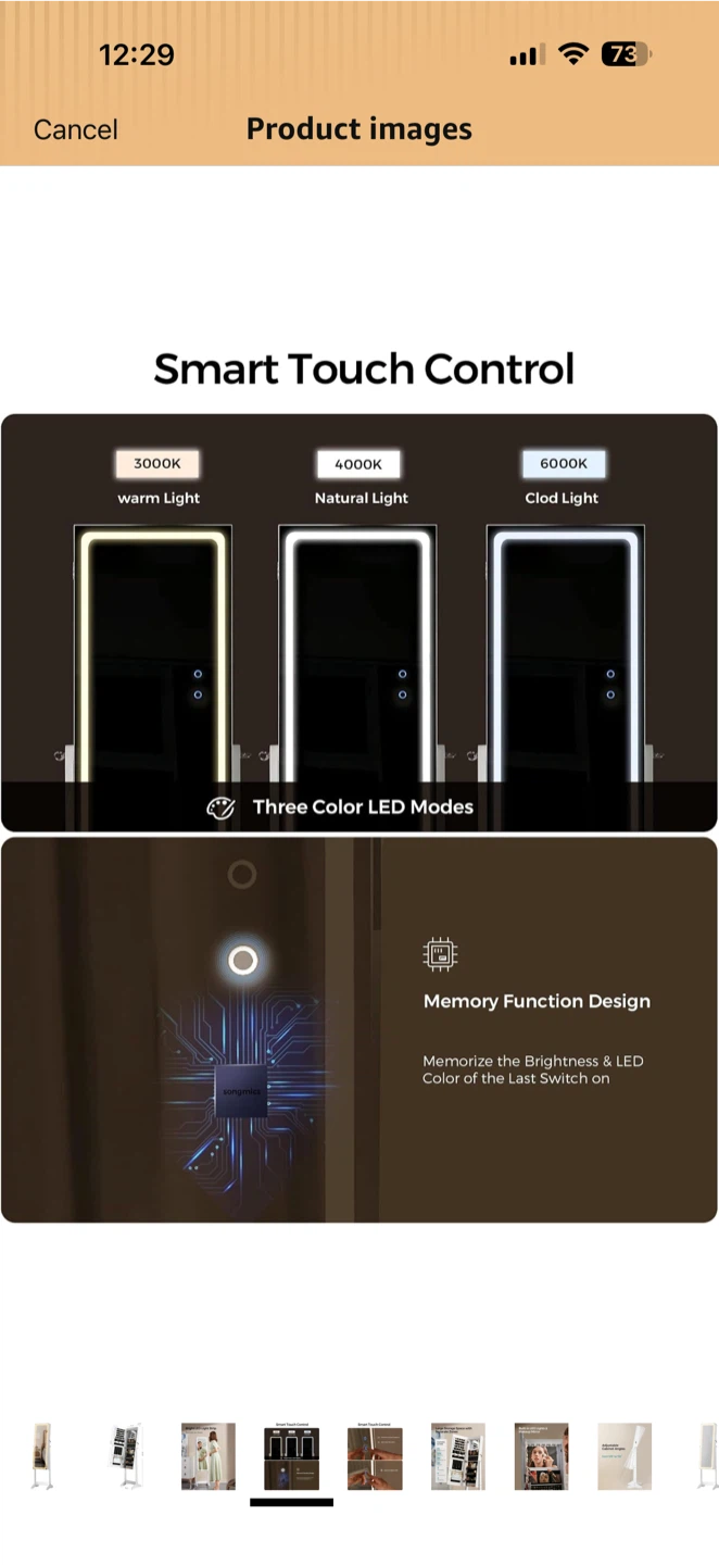 SONGMICS White LED Mirror Jewelry Cabinet Armoire - photo 5