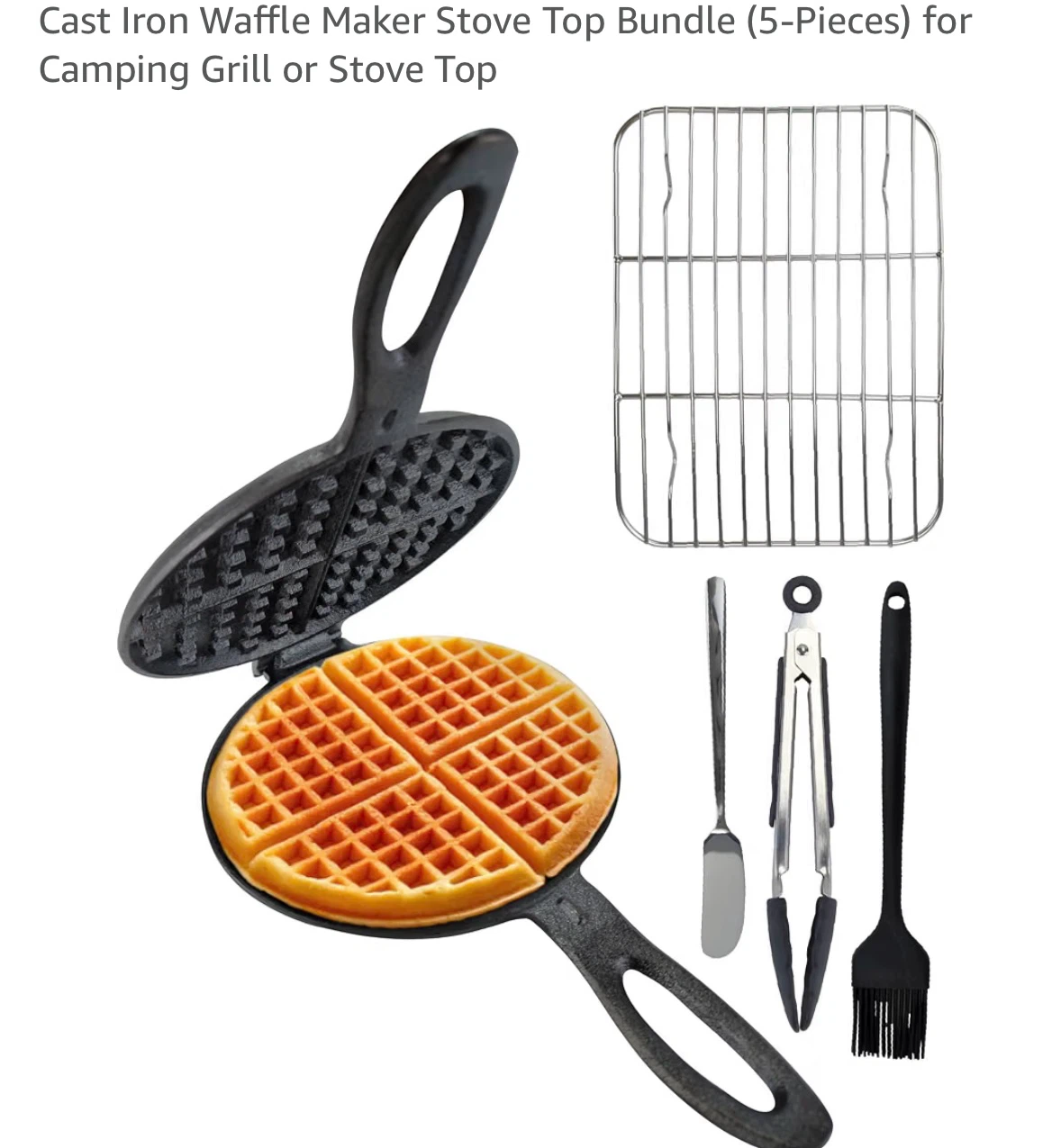 Zurrito Cast Iron Waffle Maker Stove Top Bundle