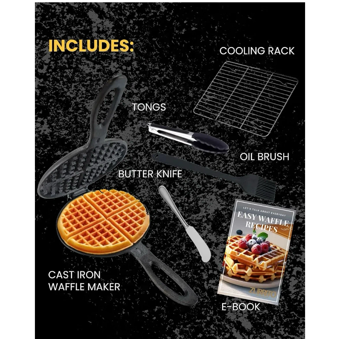 Zurrito Cast Iron Waffle Maker Stove Top Bundle - photo 4