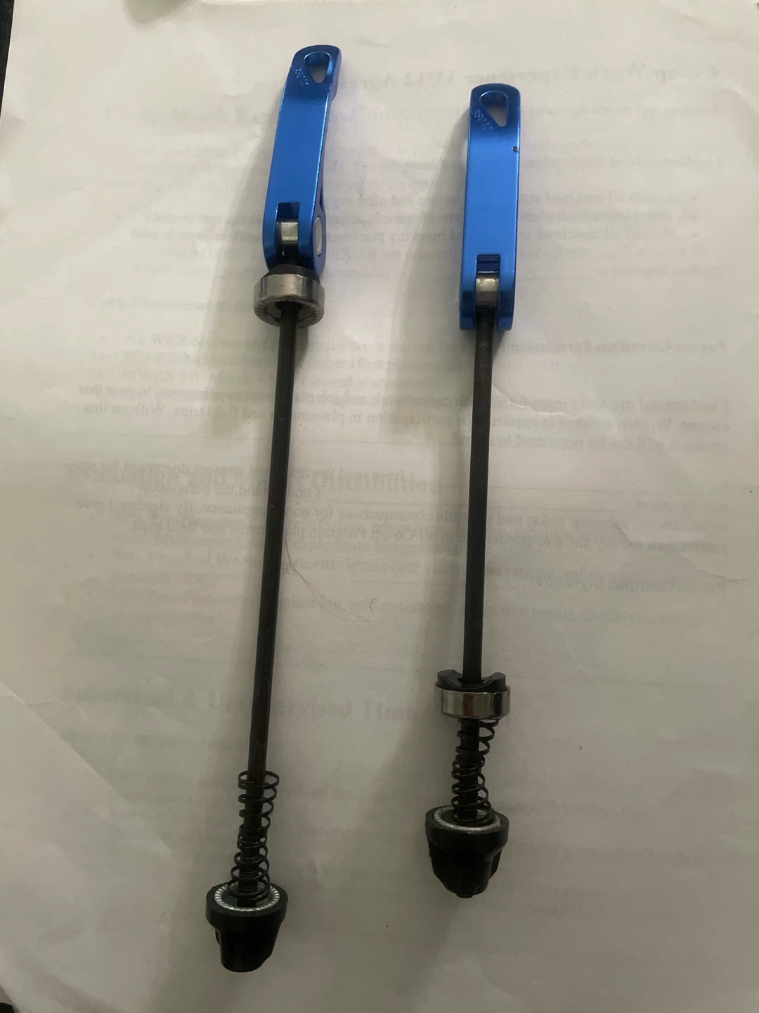 Blue Bike Wheel Skewers
