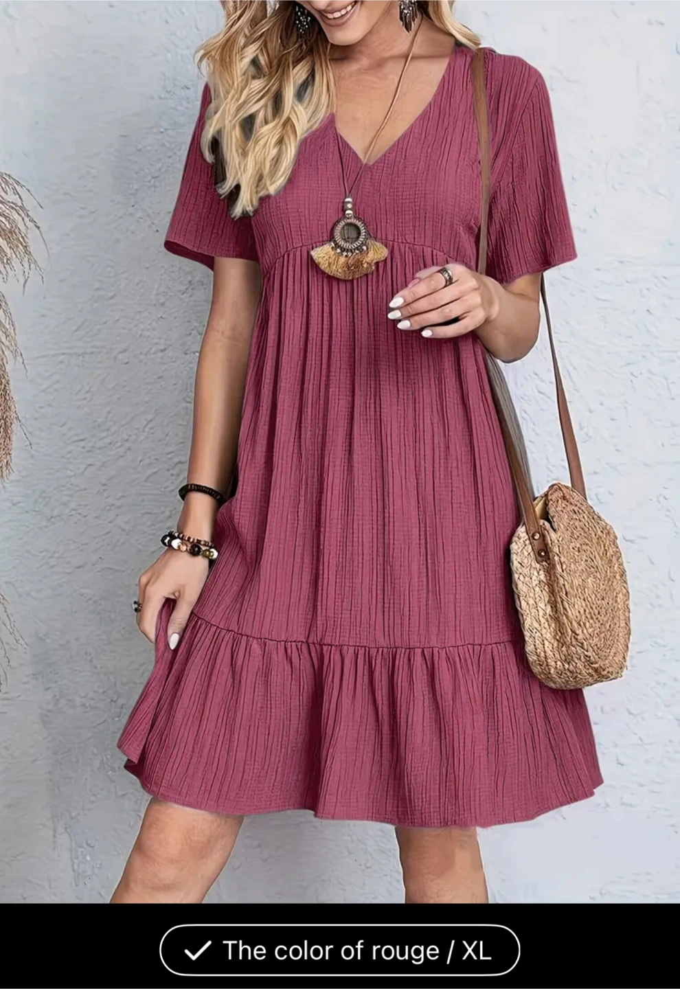 Women's V-Neck Tiered Dress - XL