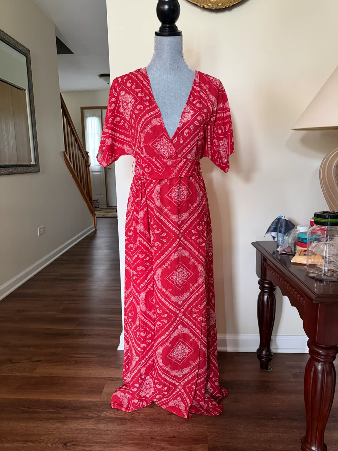Forever 21 Red Bandana Print Maxi Dress - Size L