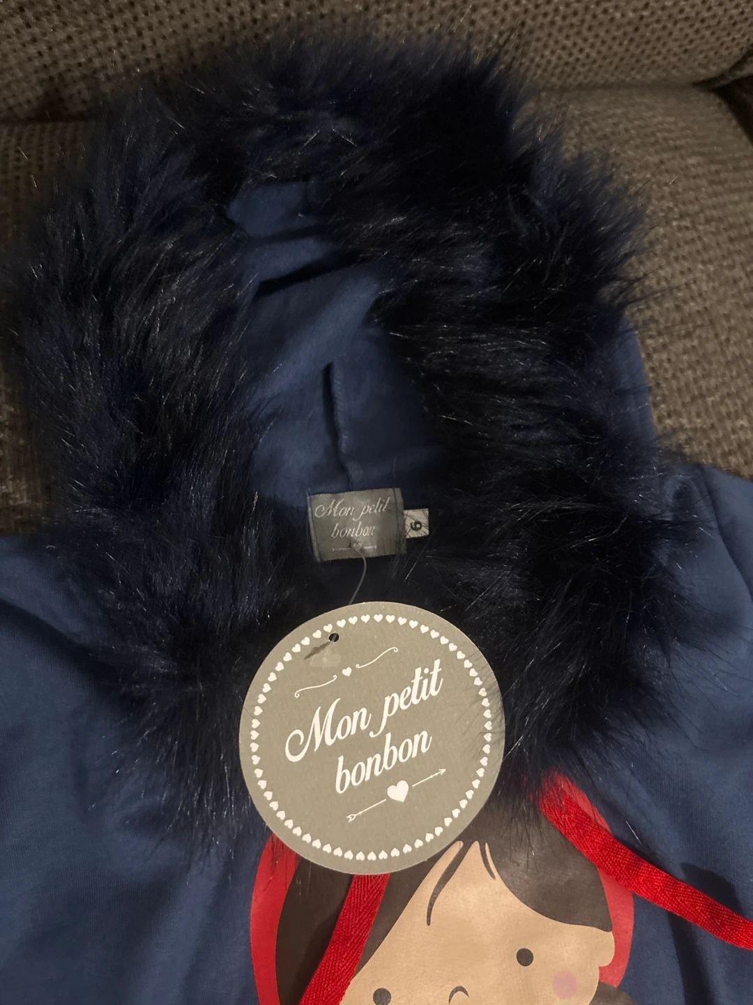 Mon Petit Bonbon Blue Hooded Dress with Faux Fur Trim - Size 6 - photo 2