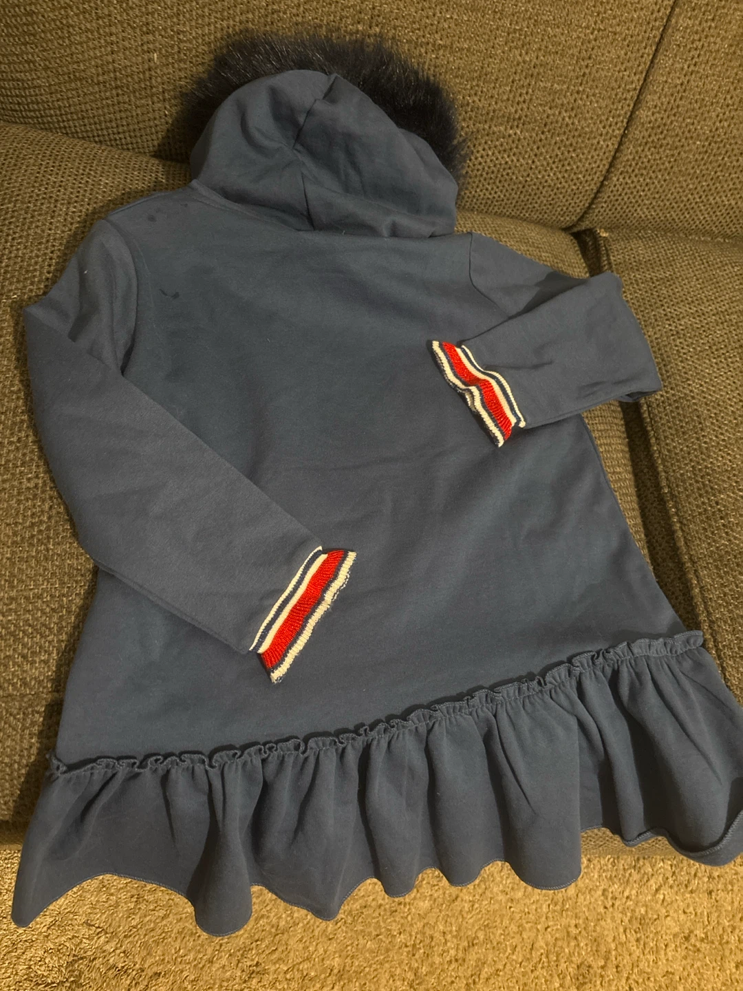 Mon Petit Bonbon Blue Hooded Dress with Faux Fur Trim - Size 6 - photo 3
