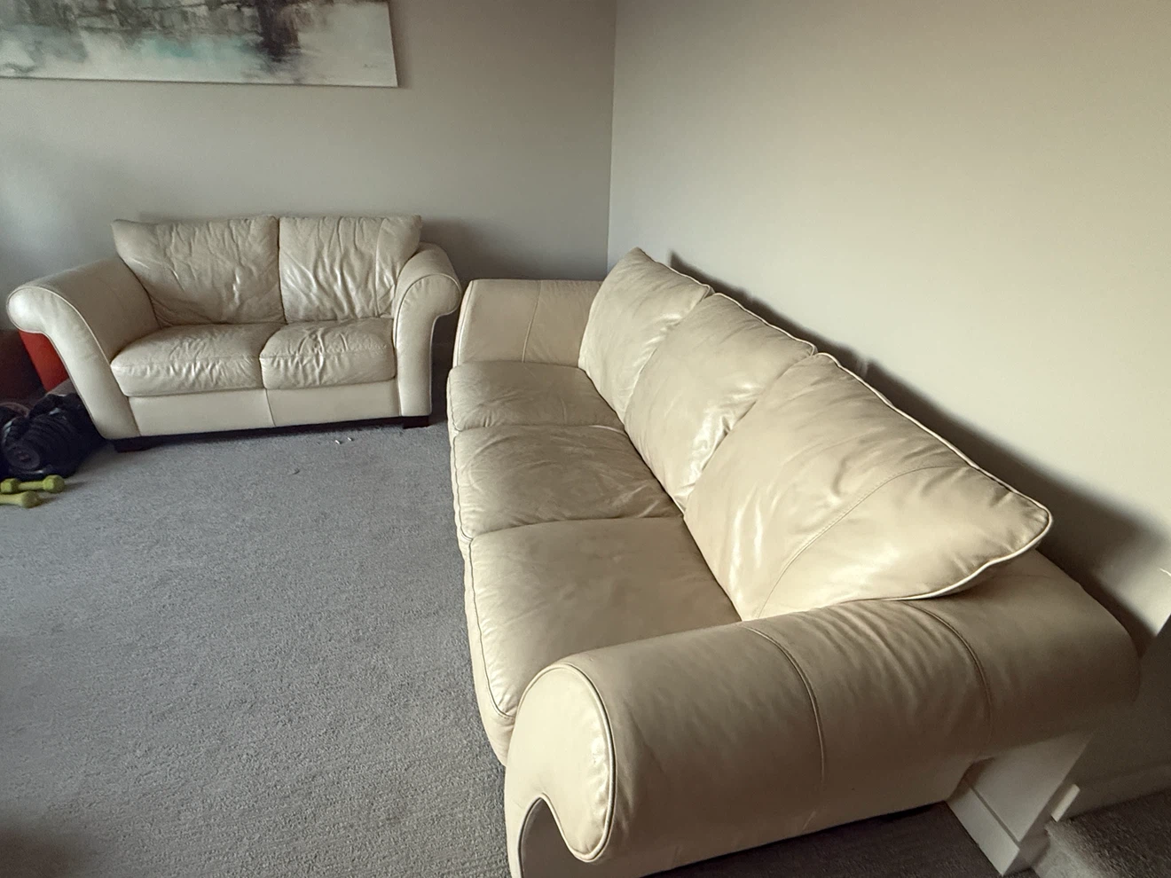 Italsofa Cream Leather 3-Seater Sofa and 2 Seater Love Seat