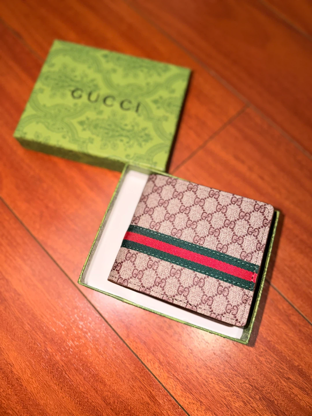Gucci Bi-fold Wallet GG Supreme Canvas Green Red Stripe - photo 2