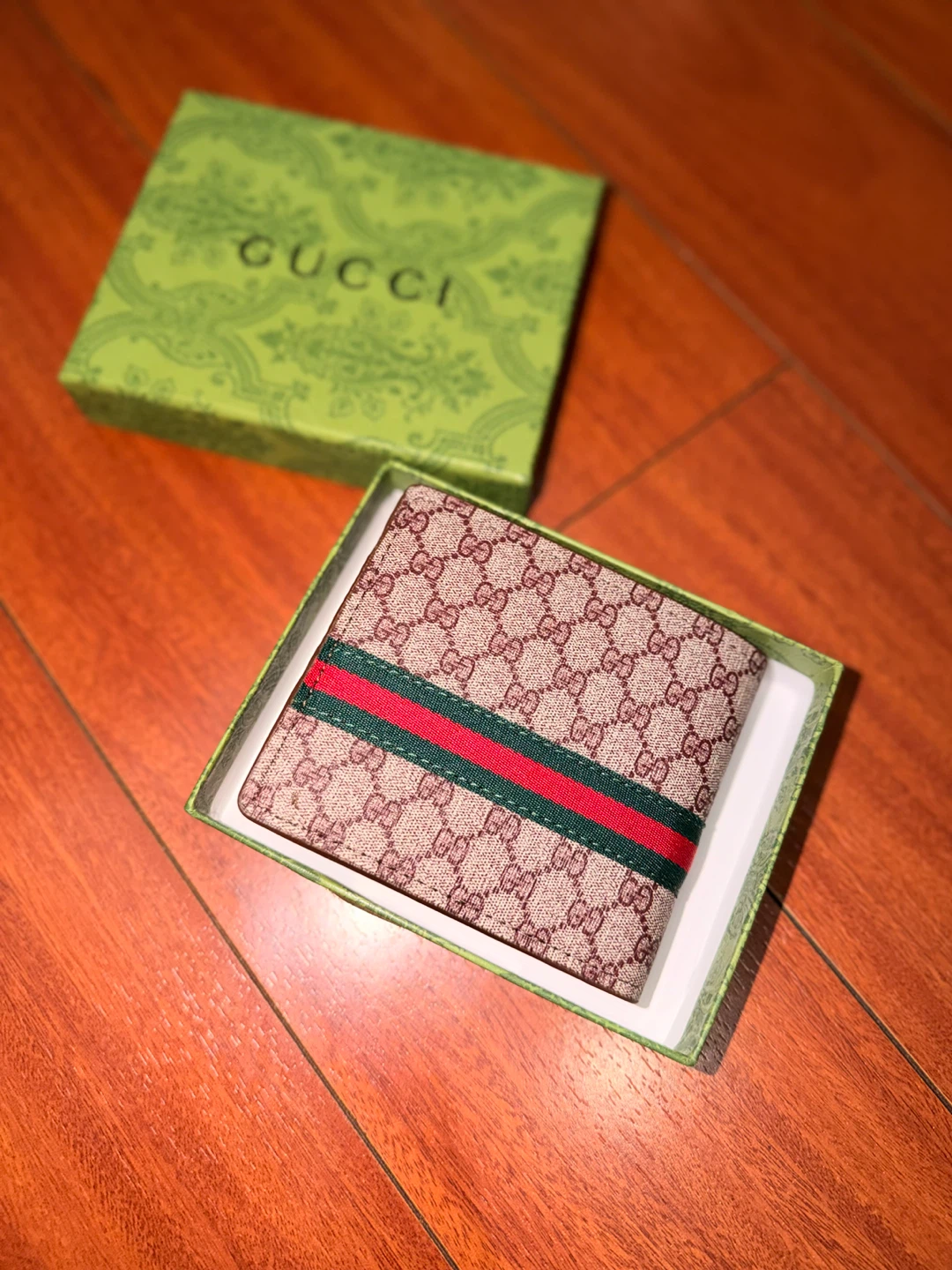 Gucci Bi-fold Wallet GG Supreme Canvas Green Red Stripe - photo 3