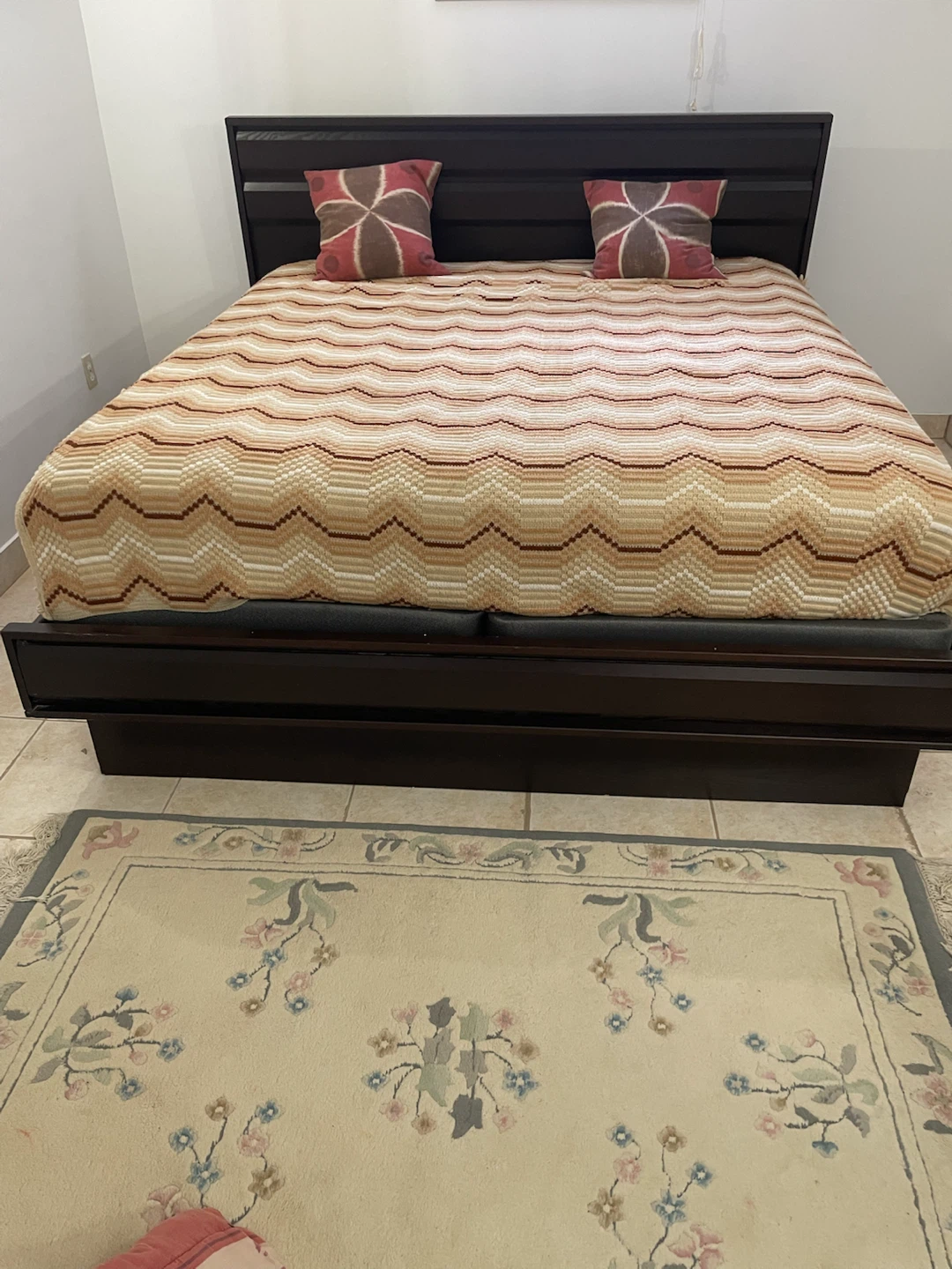 Dark Brown Wooden Bed with Side storage