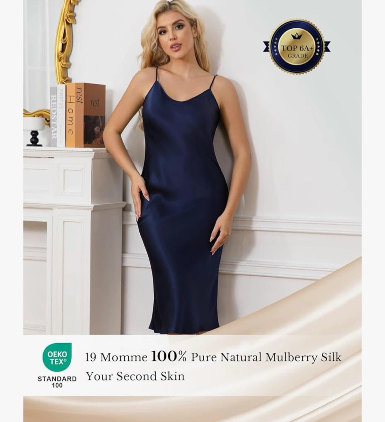 Thxsilk Original sleepwear. Navy blue and Cream. Size L - photo 4