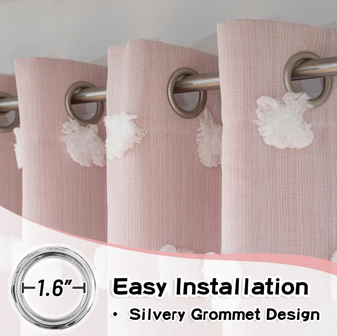 Double Layer Sheer and Blackout Curtains with Pom Pom Detail - photo 3