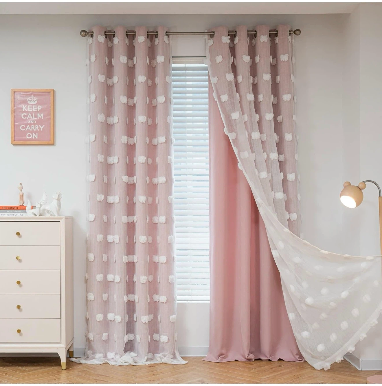 Double Layer Sheer and Blackout Curtains with Pom Pom Detail - photo 4