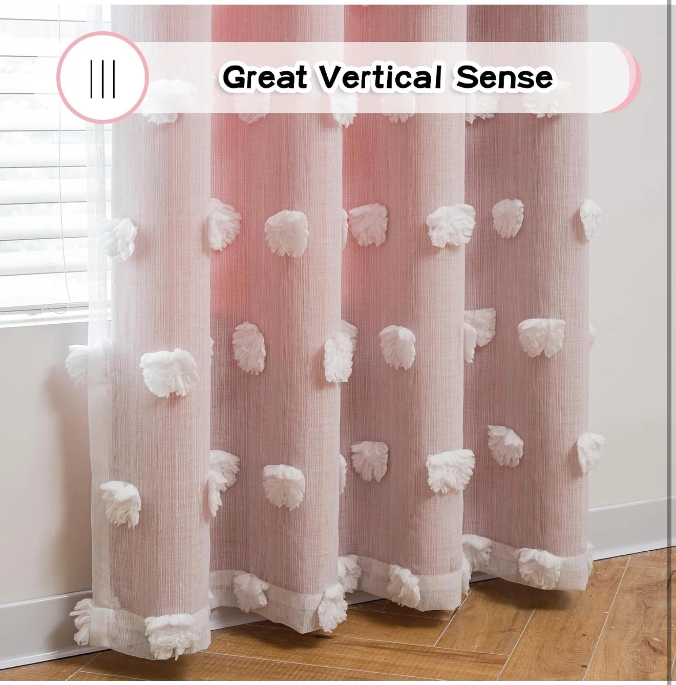 Double Layer Sheer and Blackout Curtains with Pom Pom Detail - photo 5