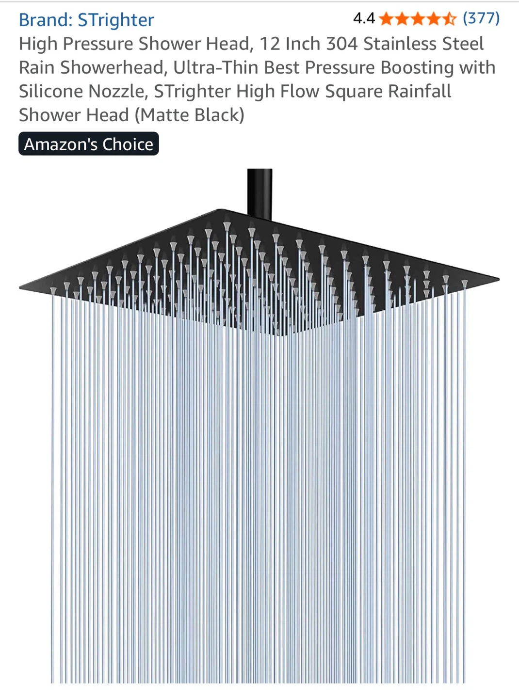12” High Pressure Rainfall Shower Head - Matte Black