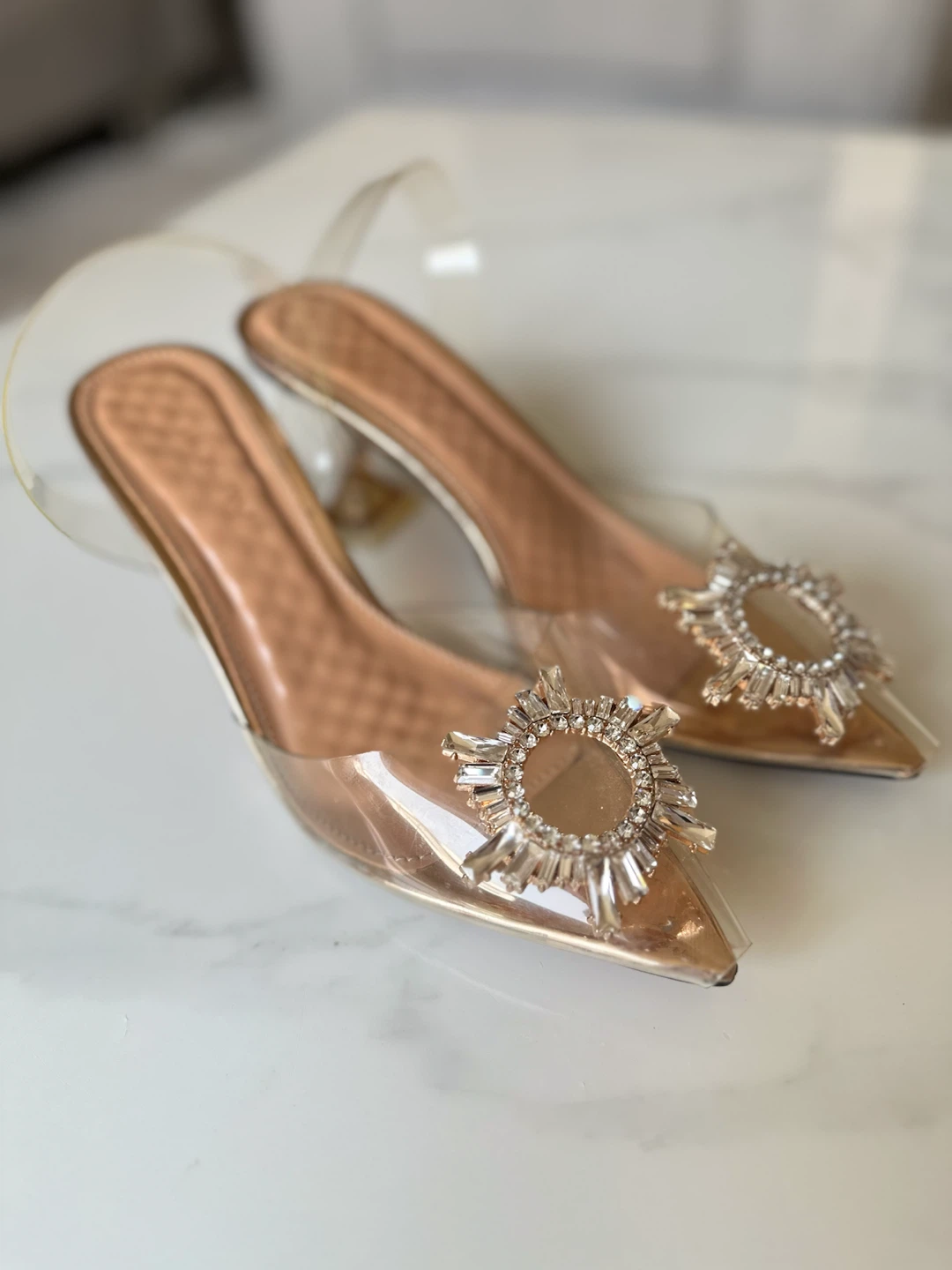 Women's Clear Embellished Heeled Sandals - photo 3