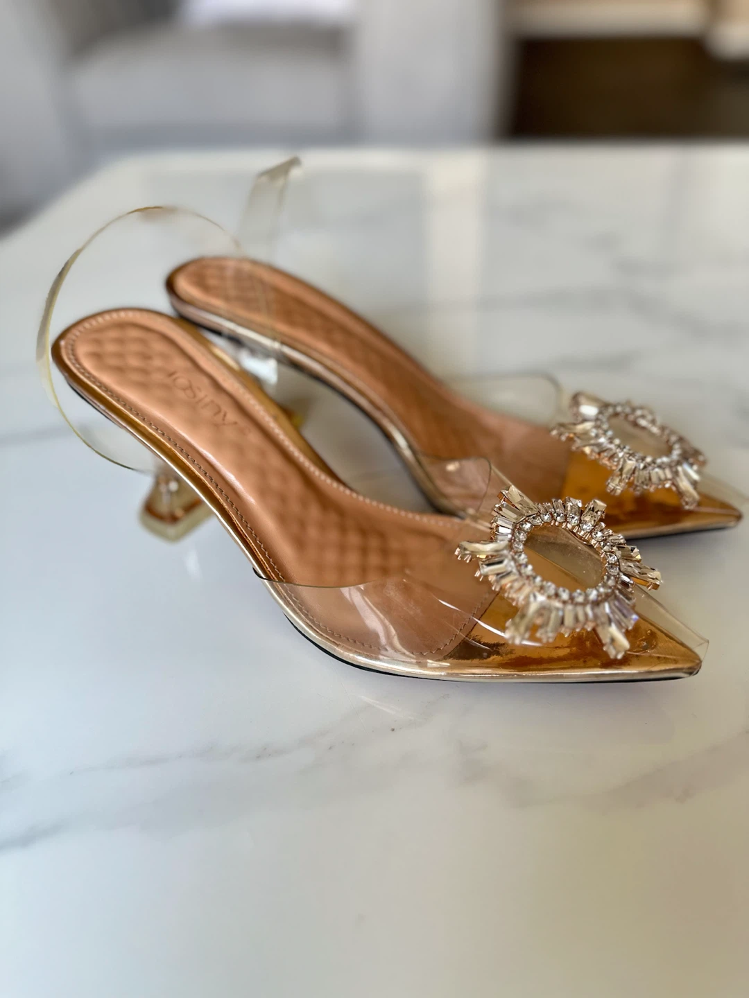 Women's Clear Embellished Heeled Sandals - photo 4