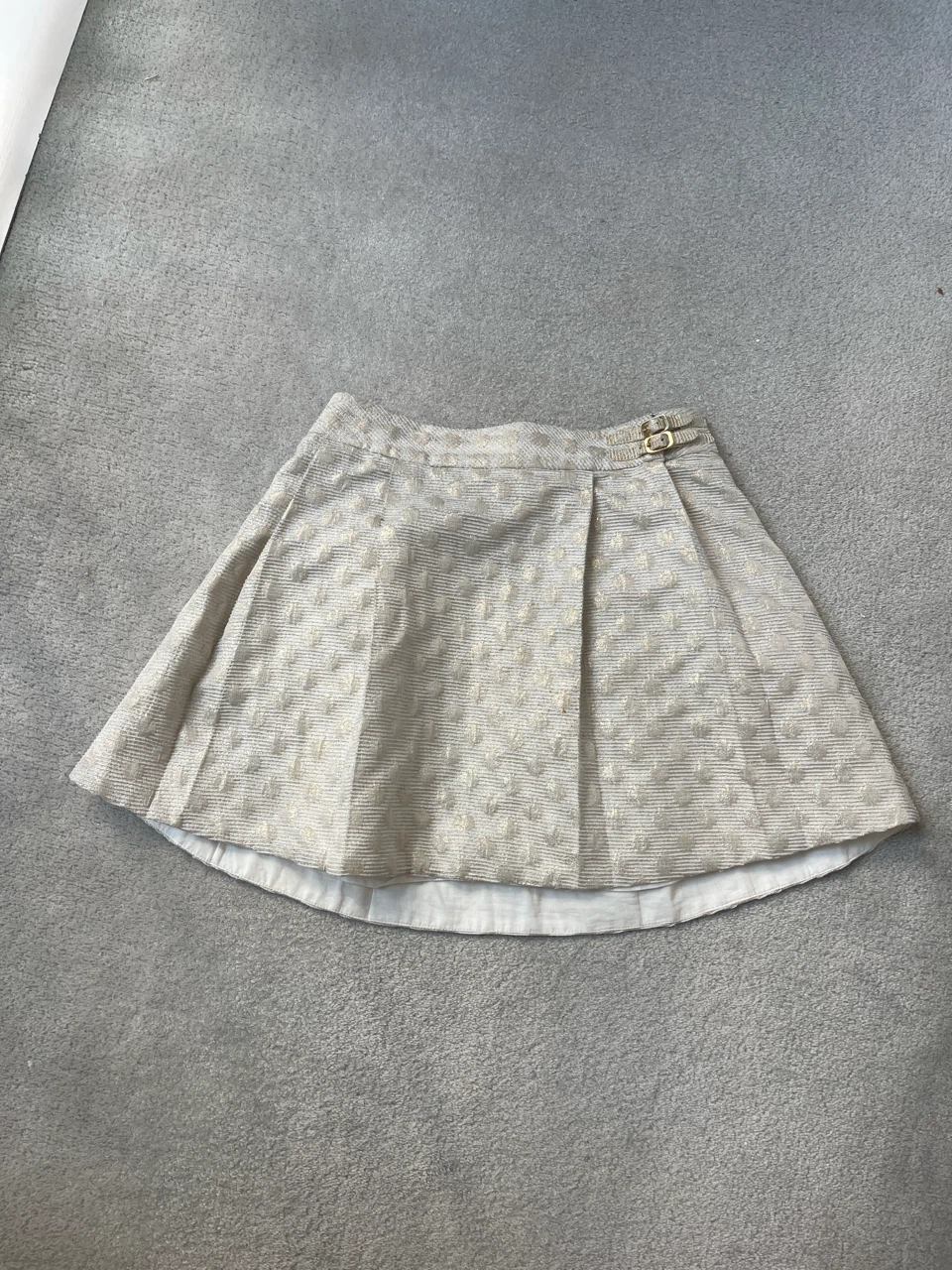 Gold Patterned Pleated Mini Skirt