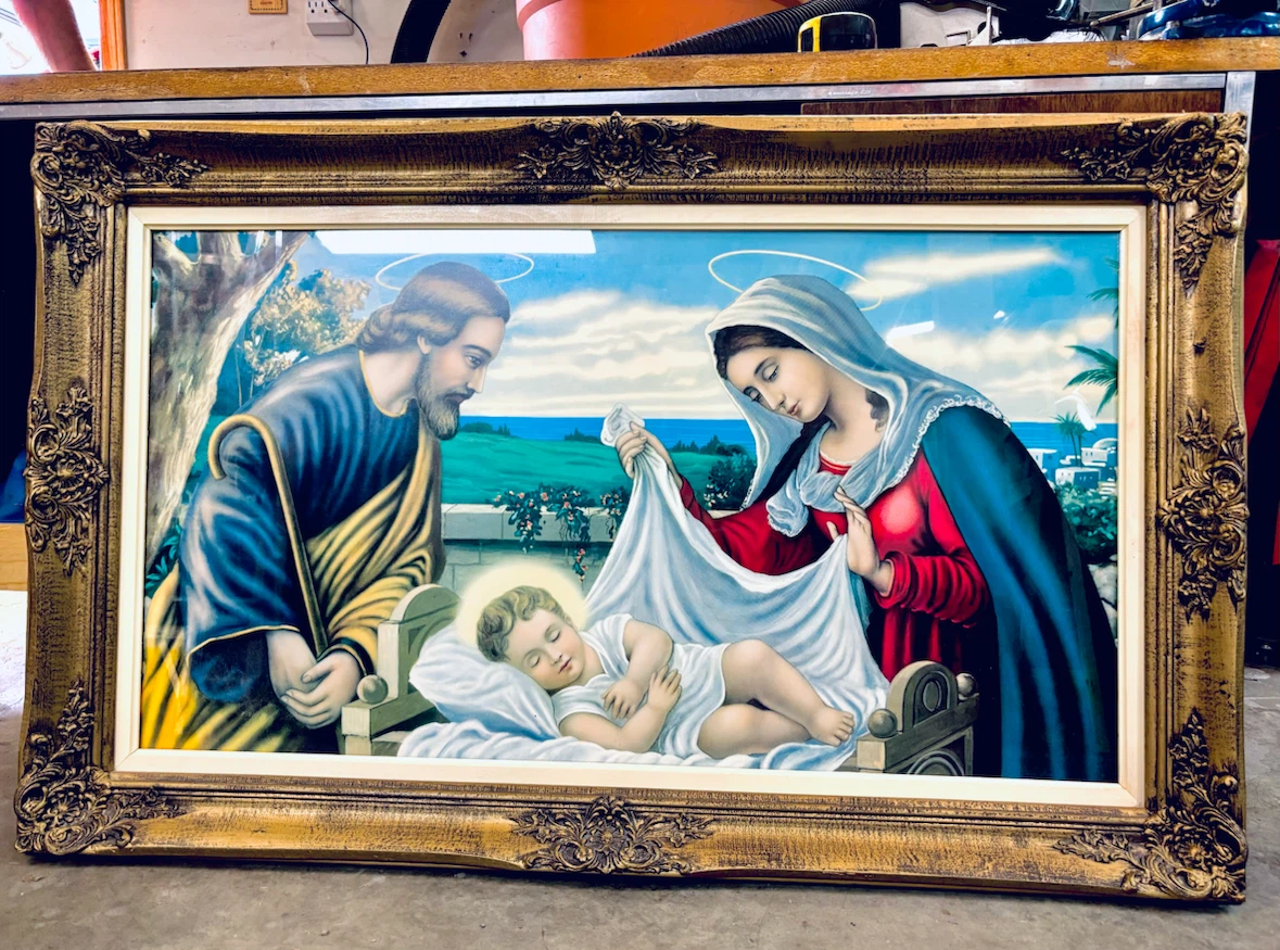 Vintage Holy Family Large Lithograph Art Print with Gold Frame - photo 4