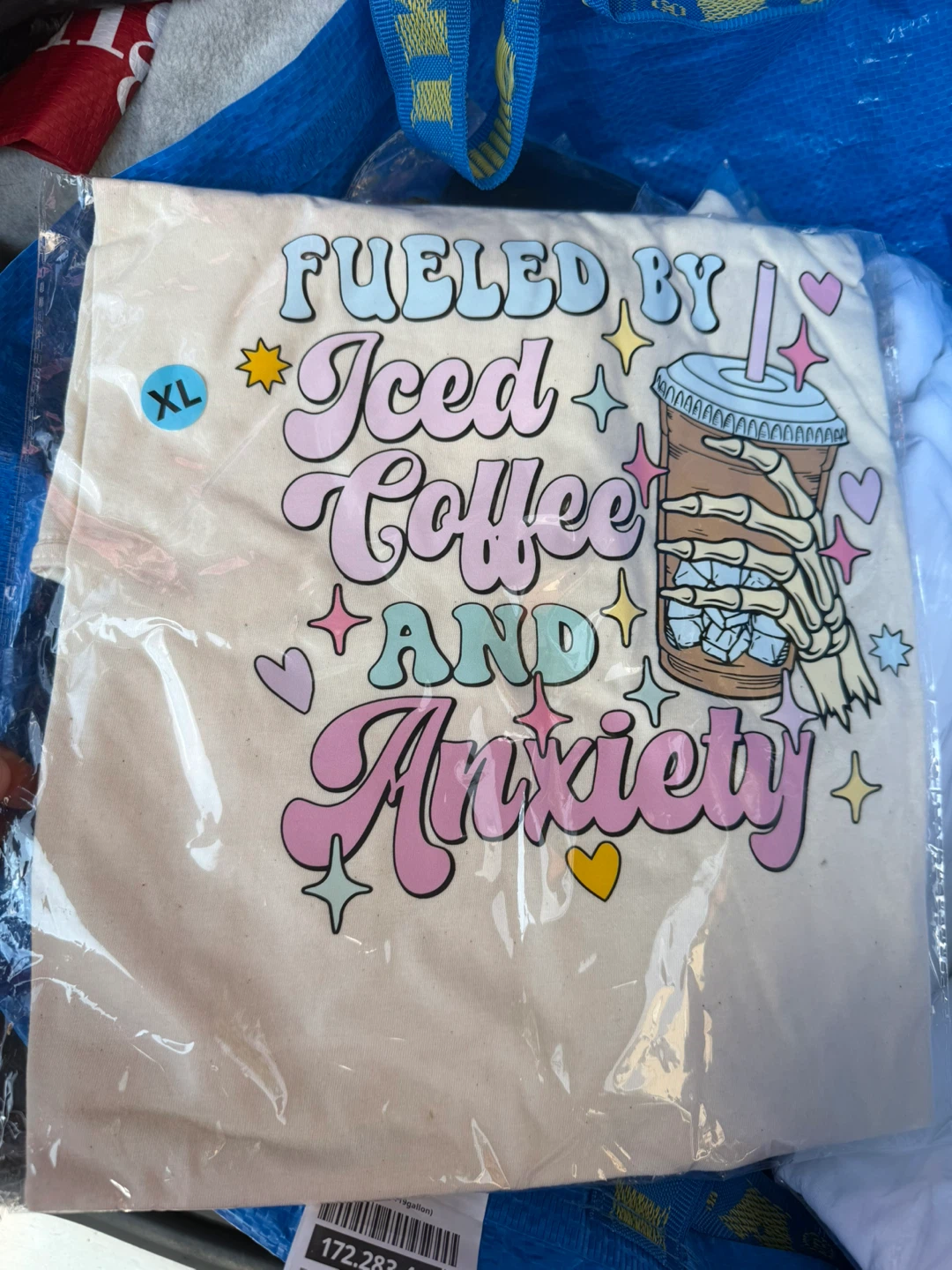 Fueled by Iced Coffee and Anxiety Graphic T-Shirt XL