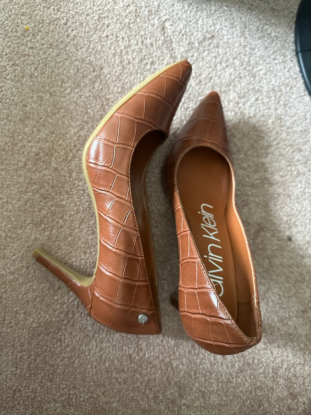 Calvin Klein Women's Brown Croc Embossed Heels