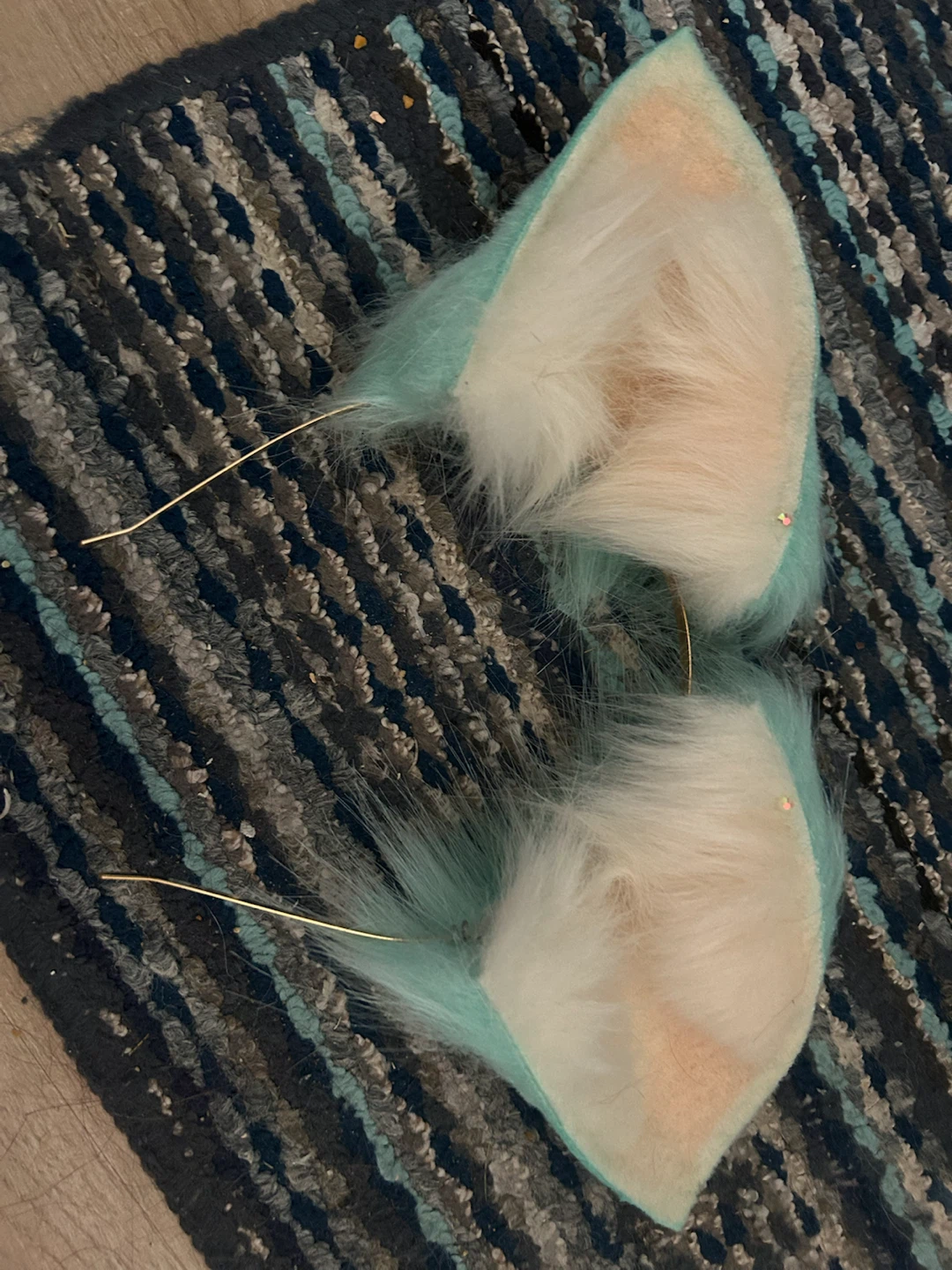Teal and White Faux Fur Cat Ears