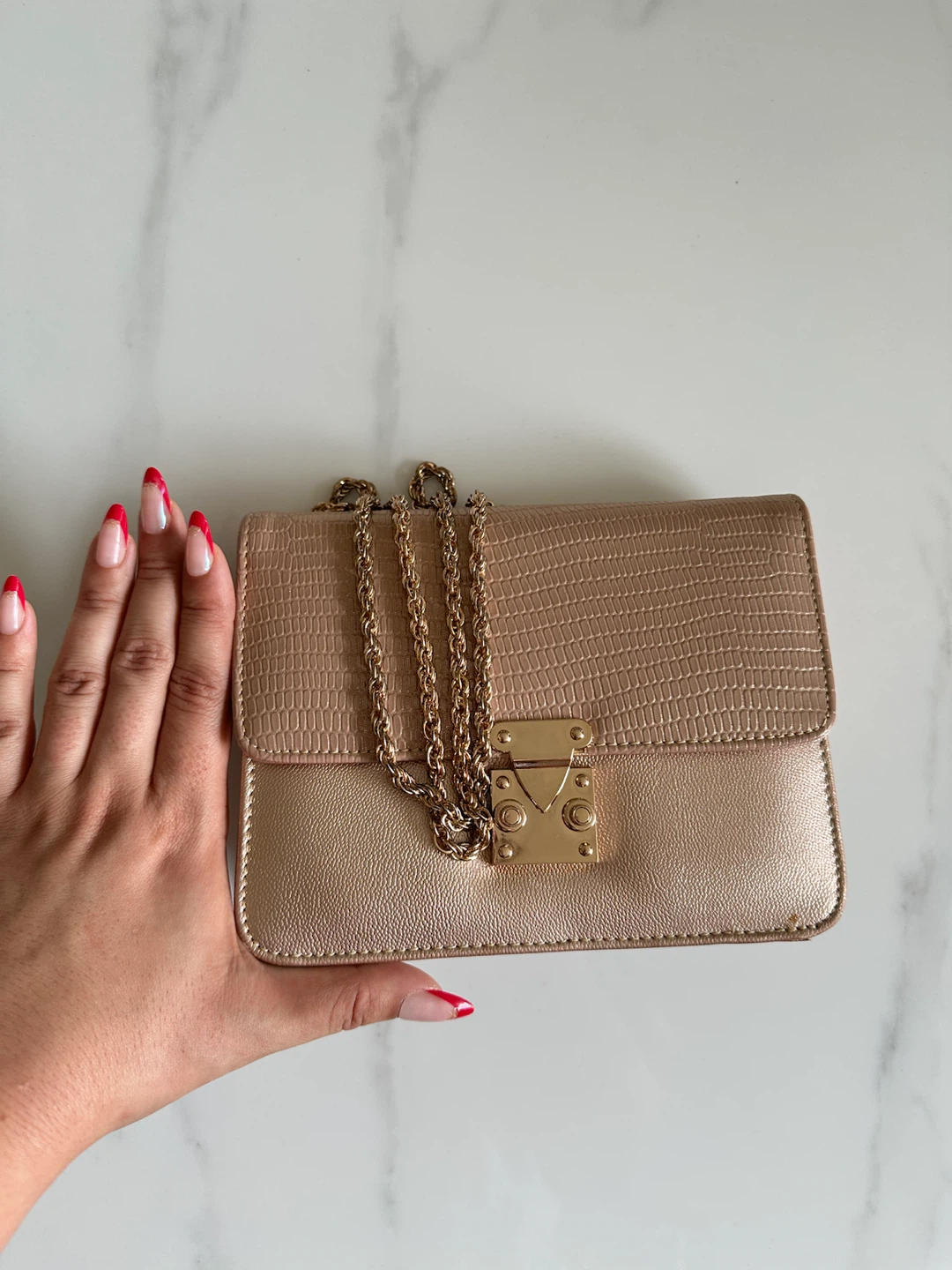 Sacre Rose Gold Textured Clutch with Chain Strap - photo 3