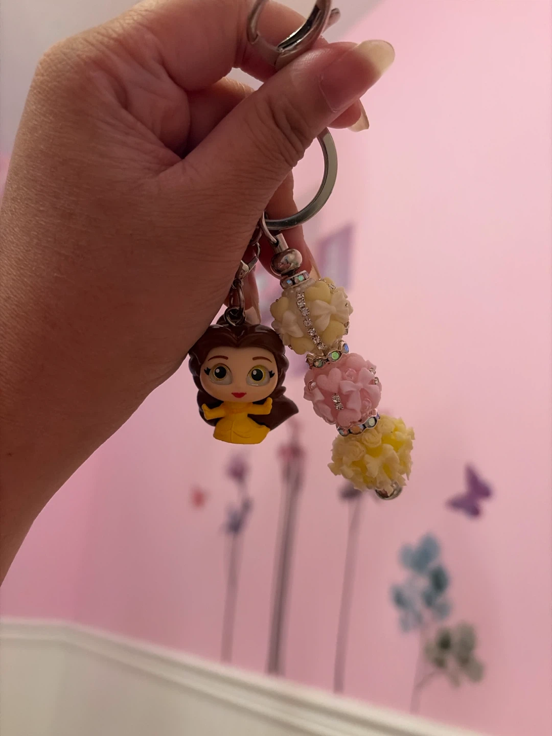 Belle Keychain with Flower Pom Poms