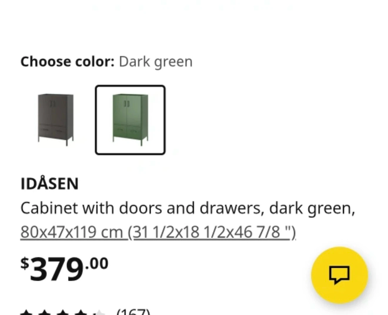 IKEA IDÅSEN Cabinet with Doors and Drawers - Dark Green