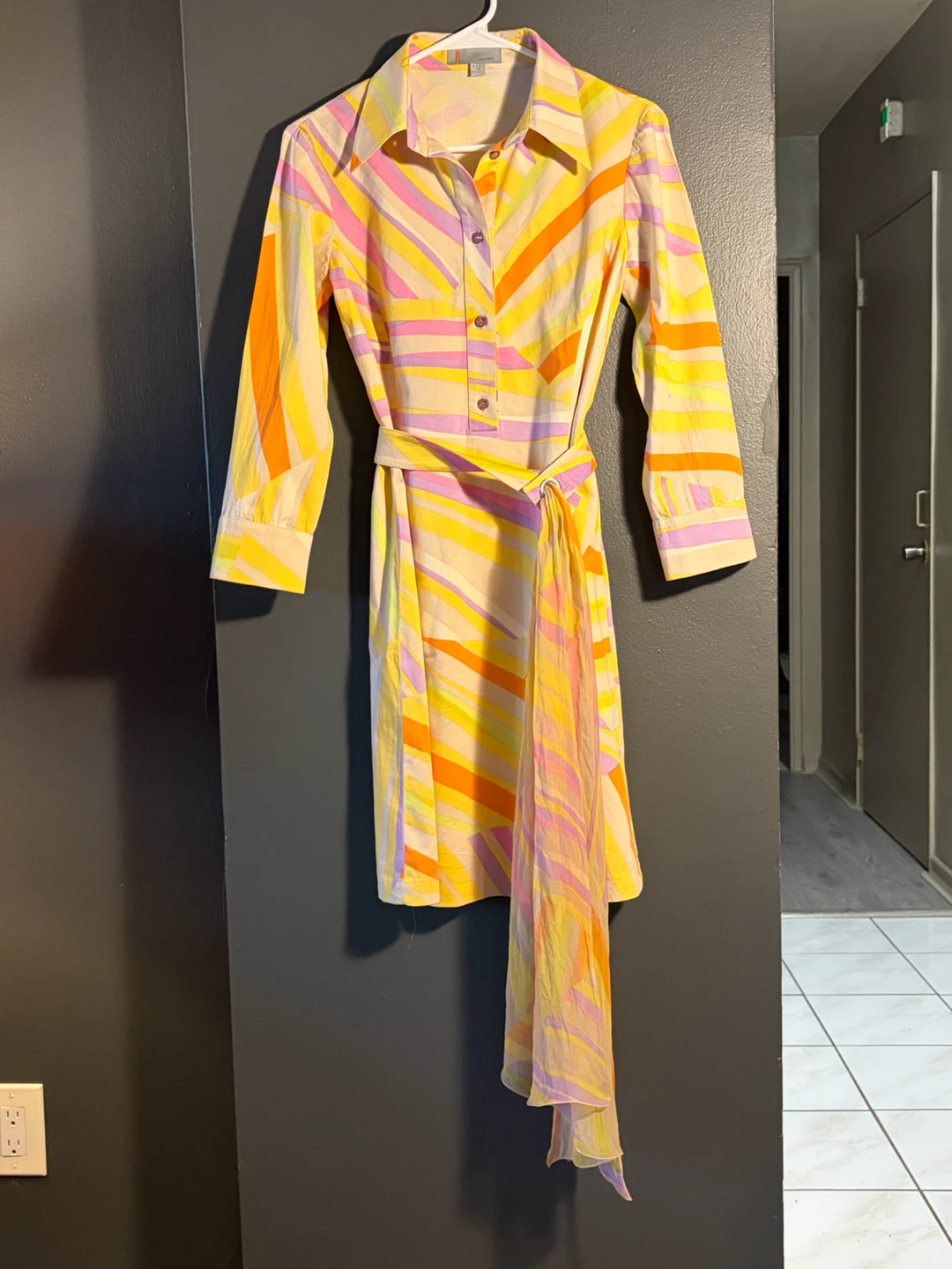 Missoni Italy Vintage Shirt Dress w Silk Sash