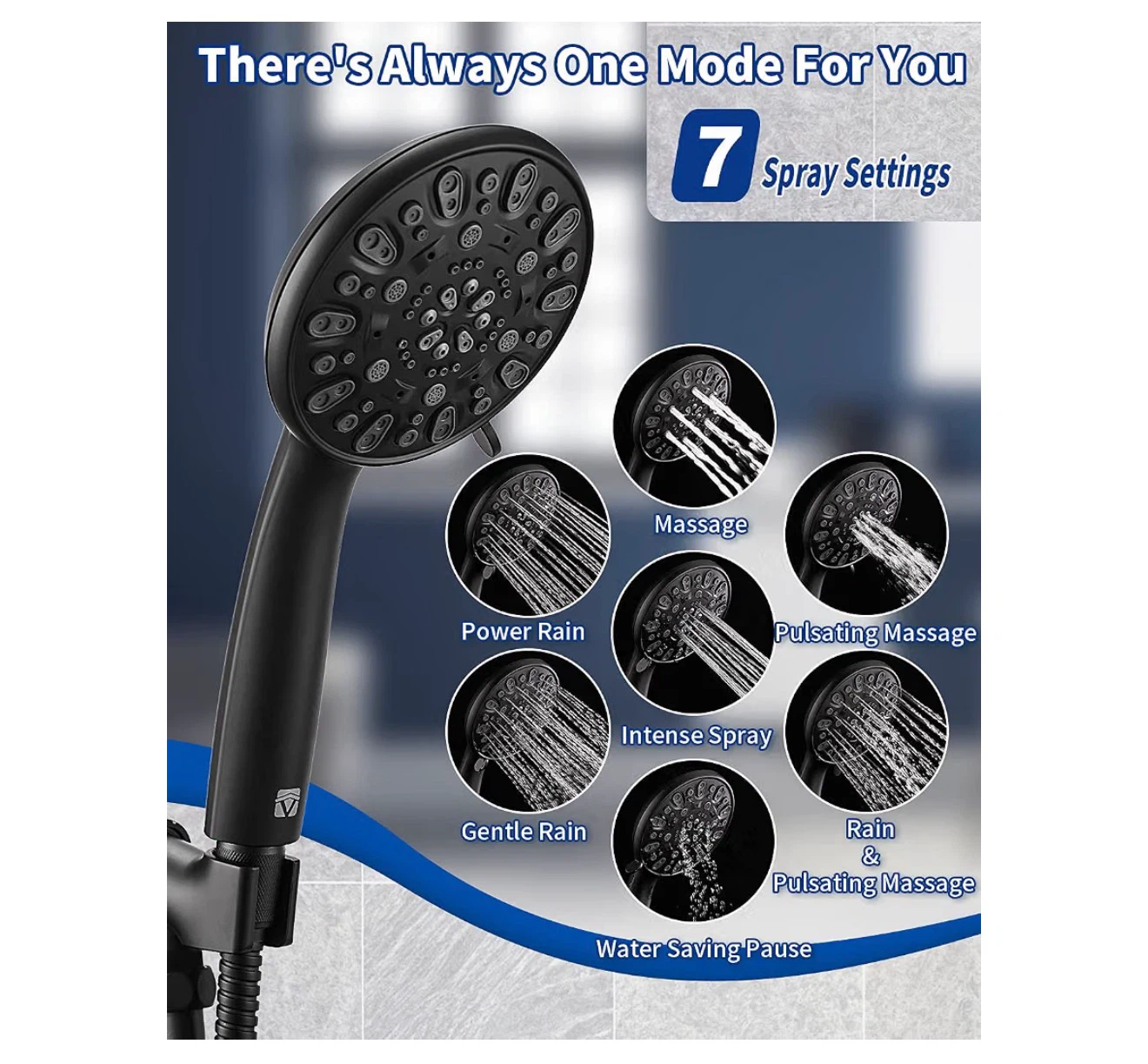 Black Handheld Shower Head with 7 Spray Settings - photo 2