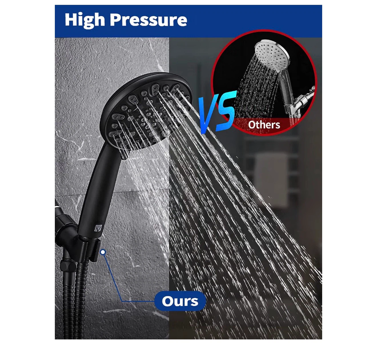 Black Handheld Shower Head with 7 Spray Settings - photo 3